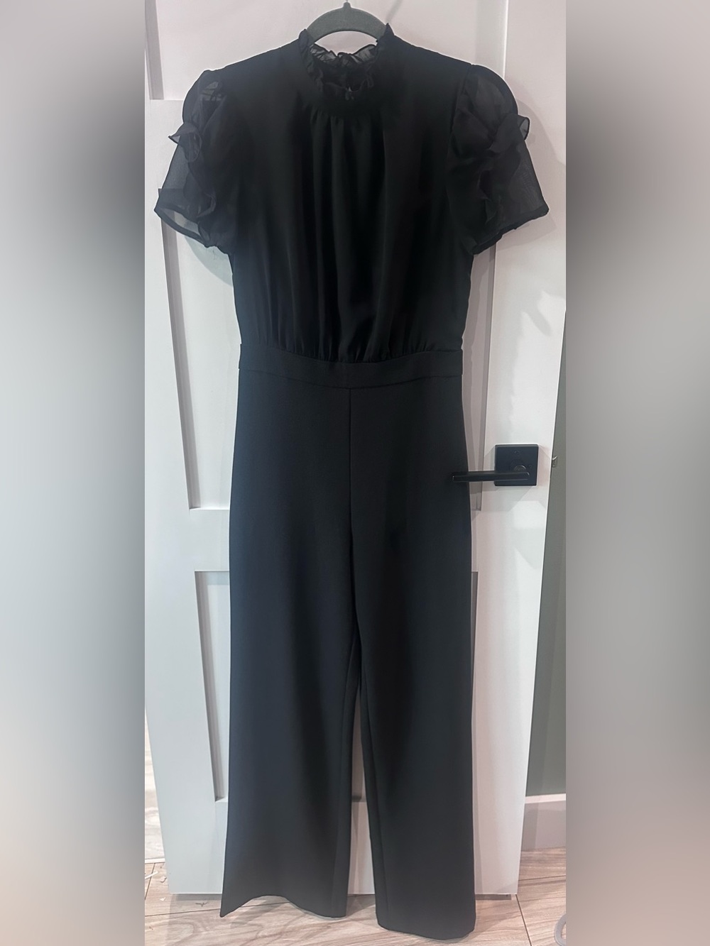 Vince Camuto Black High-Neck Wide-Leg Jumpsuit Sheer Sleeve Timeless Classy 2